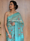 Banarasee Handloom Pure Khadi Cotton Embroidered Saree-Green