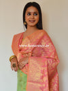 Banarasee Chanderi Cotton Salwar Kameez Buta Design Fabric With Contrast Dupatta-Green & Peach