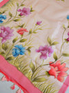Banarasee Pure Organza Silk Saree With Hand-Paint Floral Design-Peach