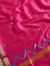 Banarasee Soft Cotton Ghichha Work Salwar Kameez Fabric & Mirror Work Dupatta-Blue & Pink