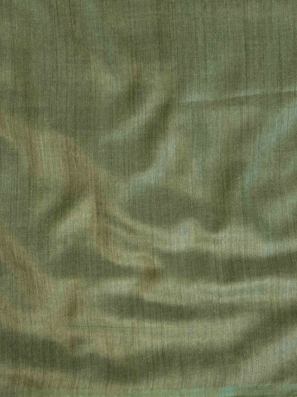 Bhagalpur Cotton Silk Ghichha Work Saree-Olive Green