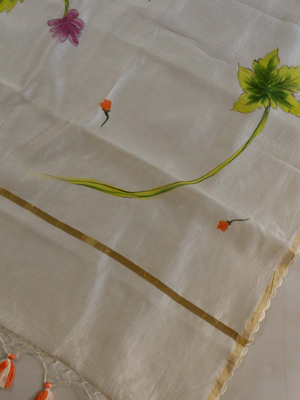 Banarasee Pure Chanderi Silk Hand-painted Salwar Kameez Set-White