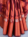 Banarasee Handwoven Semi-Chiffon Saree With Silver & Copper Zari-Maroon