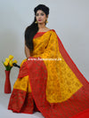Banarasee Handwoven Semi Silk Saree With Red Contrast Border-Yellow
