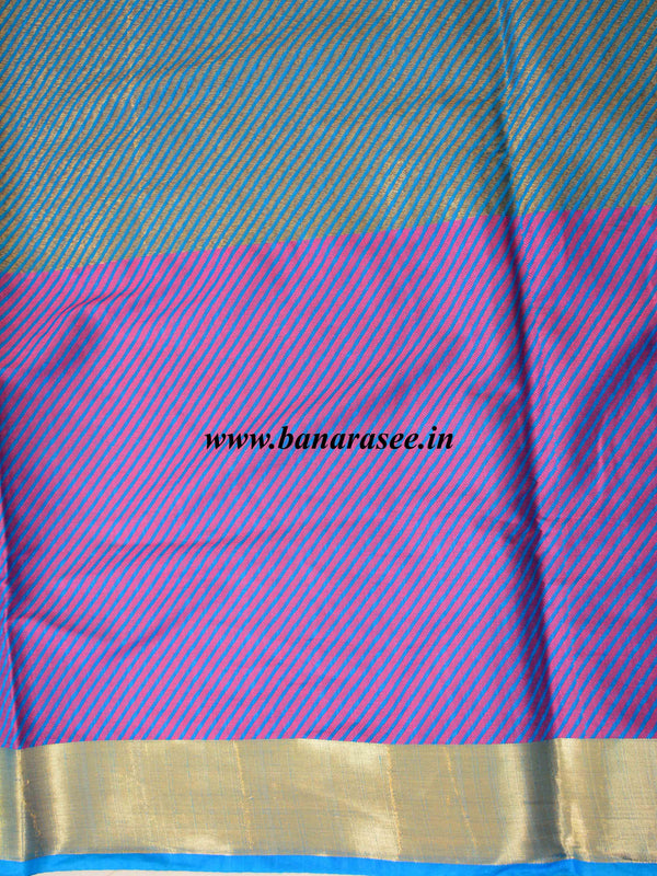 Banarasee Handwoven Semi Silk Saree With Floral Skirt Border-Magenta & Blue