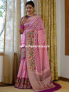Banarasee Handwoven Semi-Chiffon Saree With Zig-Zag Design-Pink & Purple