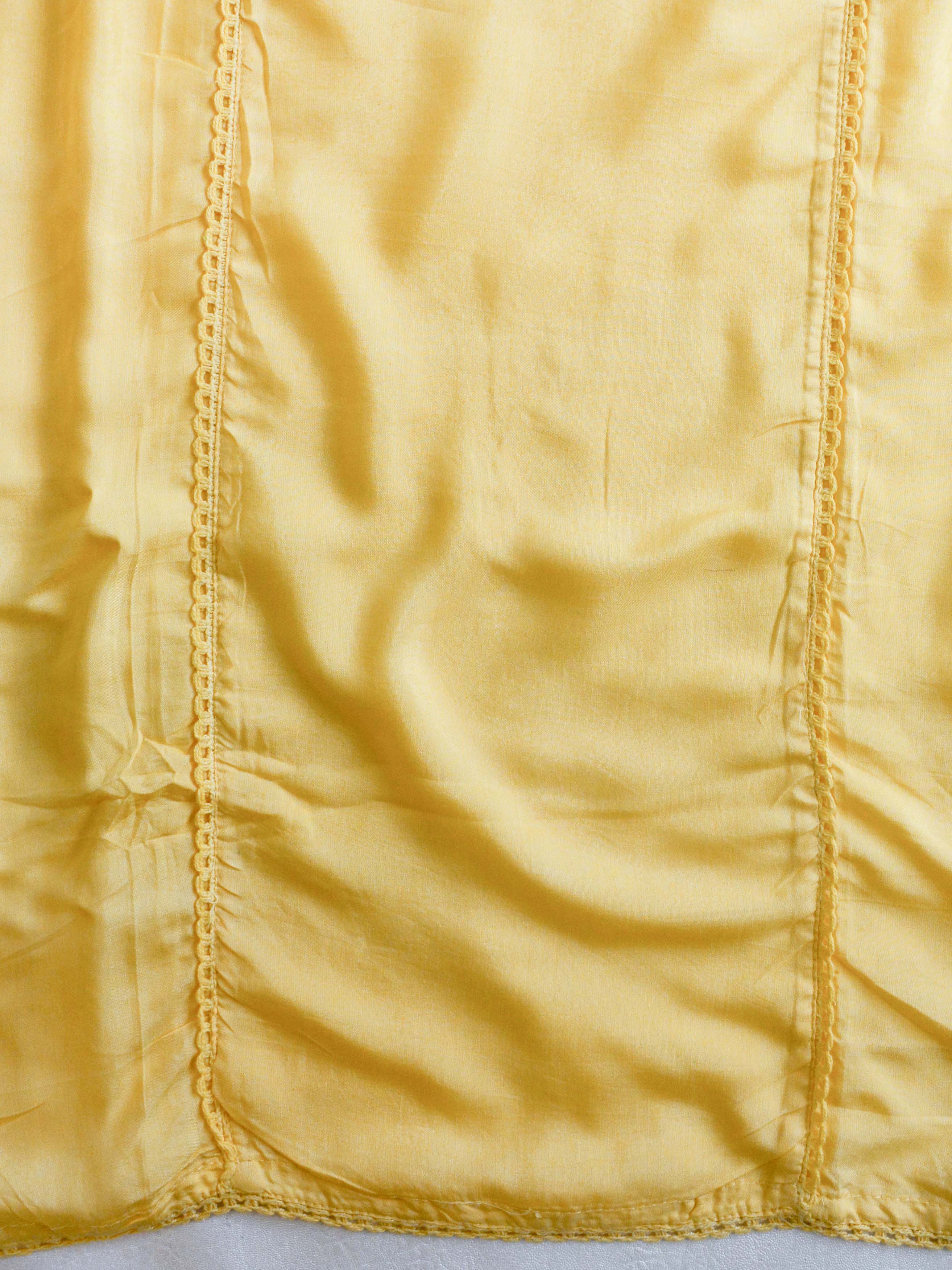 Banarasee Semi-Stitched Muslin Silk Handwork Salwar Kameez Set With Organza Cutwork Dupatta-Yellow