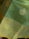 Banarasee Chanderi Cotton Salwar Kameez Buta Design Fabric With Contrast Dupatta-Green & Peach