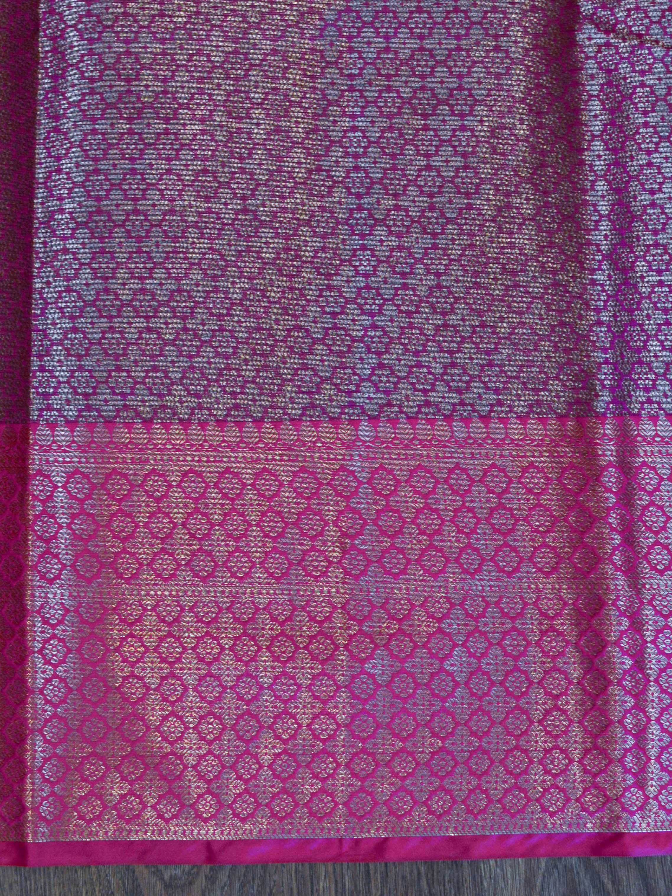 Banarasee Cotton Silk  Saree With Antique Zari Leaf Buta & Border-Grey