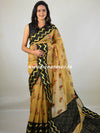 Banarasee Cotton Silk Mix Saree With Resham Buti & Zig-Zag Border-Beige