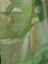 Banarasee Cotton Silk Saree With  Silver Zari Buta & Border-Green