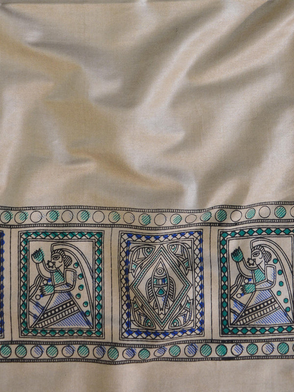Handloom Block Printed Khadi Cotton Salwar Kameez With Kota Dupatta Set-Beige