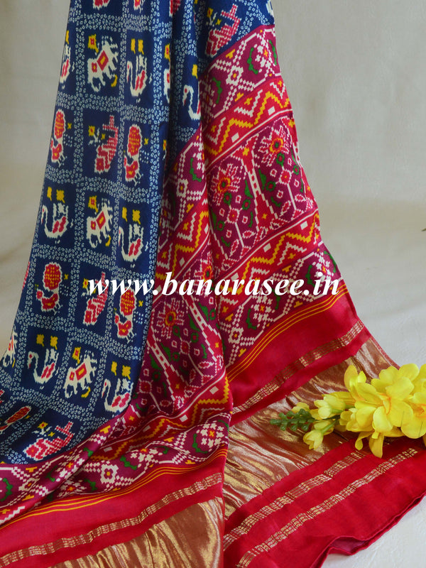 Banarasee Pure Gajji Silk Patola Design Dupatta-Blue