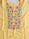 Banarasee Semi-Stitched Muslin Silk Handwork Salwar Kameez Set With Organza Cutwork Dupatta-Yellow
