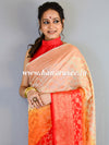 Banarasee Handwoven Semi-Chiffon Saree With Copper Zari Jaal Work-Red & Beige