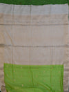 Banarasee Handwoven Pure Muga Silk Sari With Floral Border & Pallu-Green