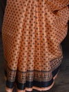 Banarasee Handloom Pure Linen By Tissue Metallic Shine Saree-Peach