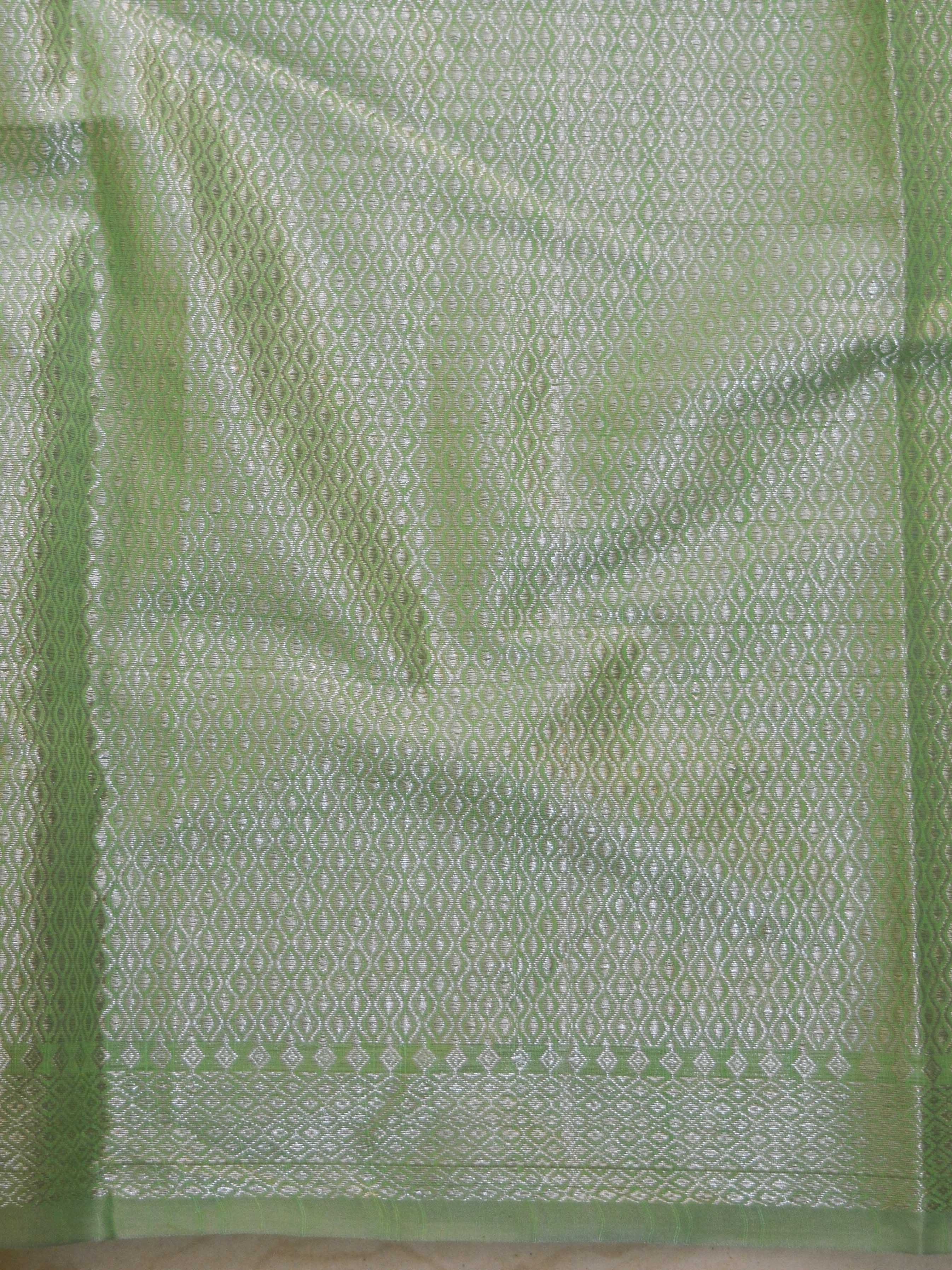 Banarasee Cotton Silk Saree With  Silver Zari Buta & Border-Green