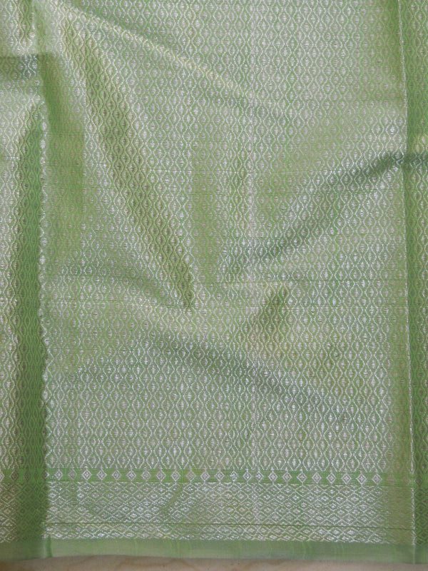 Banarasee Cotton Silk Saree With  Silver Zari Buta & Border-Green