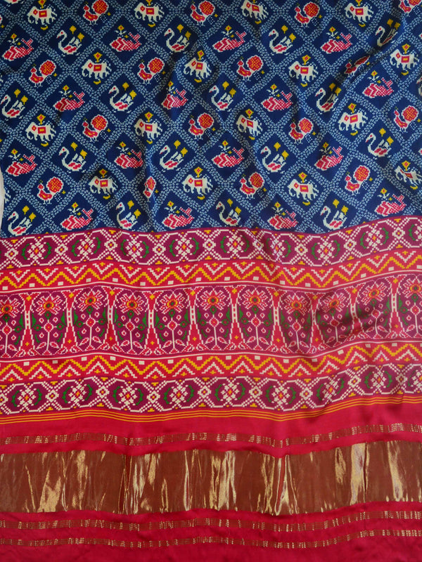 Banarasee Pure Gajji Silk Patola Design Dupatta-Blue