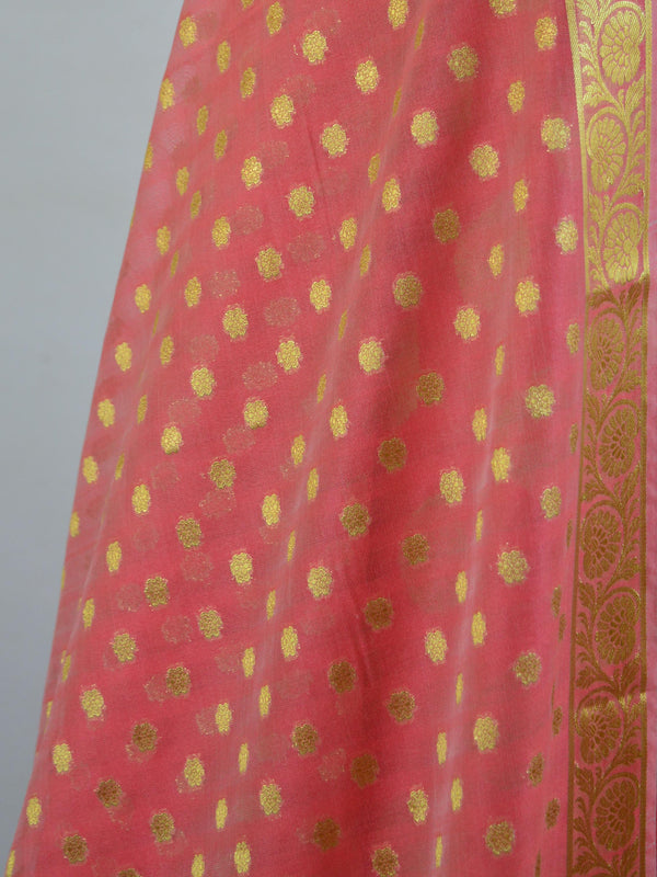 Banarasee Salwar Kameez Cotton Silk Gold Zari Buti Woven Fabric-Peach