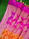 Banarasee Handwoven Khaddi Chiffon Silk Dupatta-Orange & Pink