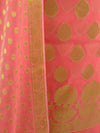 Banarasee Salwar Kameez Cotton Silk Gold Zari Buti Woven Fabric-Peach