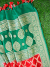 Banarasee Handwoven Khaddi Chiffon Silk-Red & Green