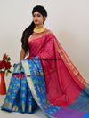 Banarasee Handwoven Semi Silk Saree With Floral Skirt Border-Magenta & Blue