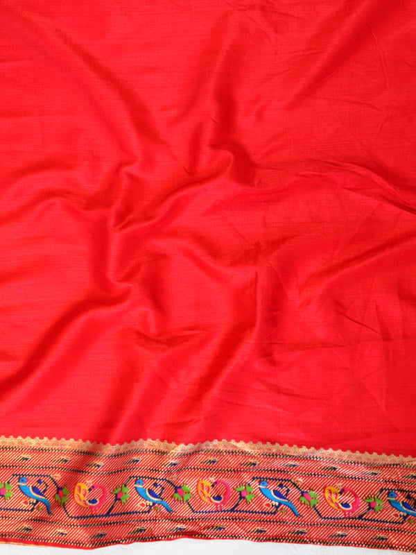 Banarasee Soft Silk Patola Saree With Zari Border-Yellow & Red