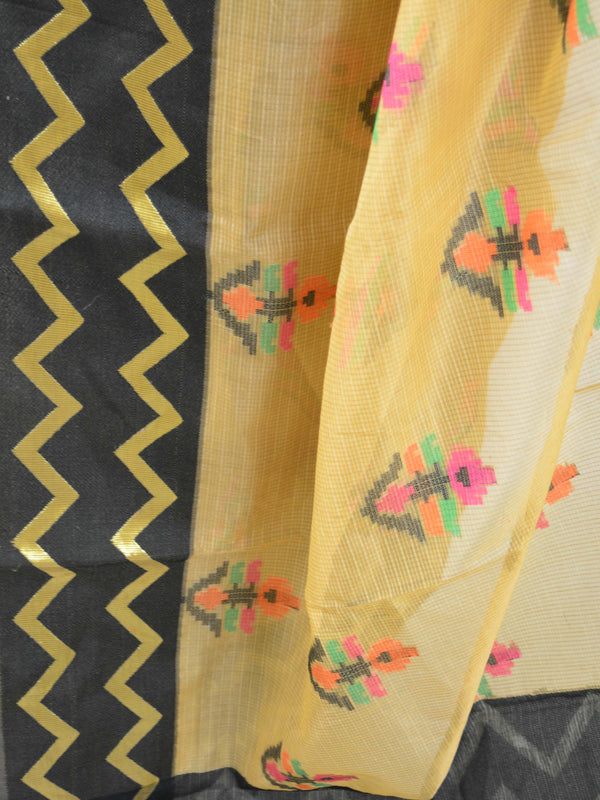 Banarasee Cotton Silk Mix Saree With Resham Buti & Zig-Zag Border-Beige
