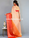 Banarasee Handwoven Semi-Chiffon Saree With Copper Zari Jaal Work-Red & Beige