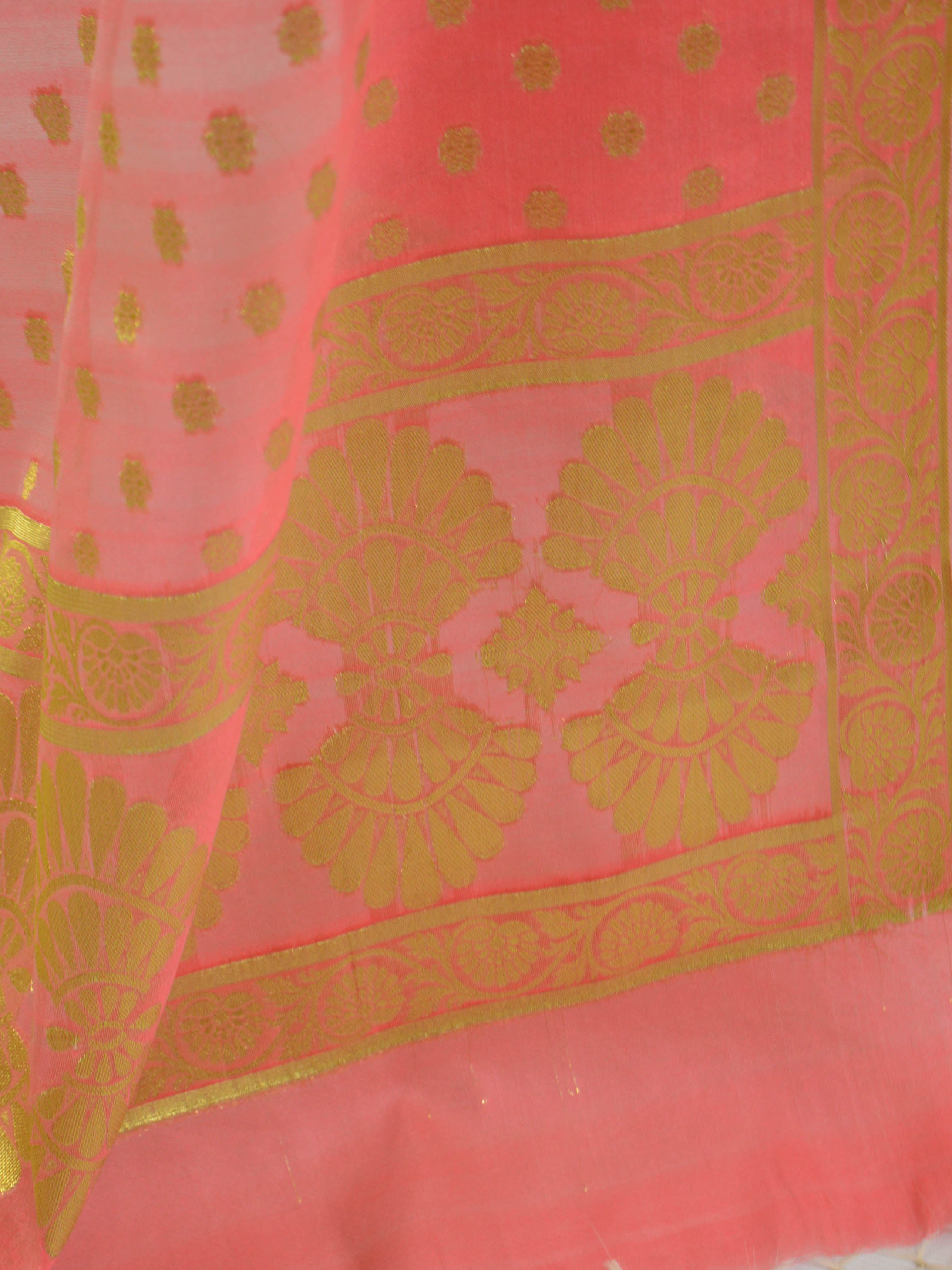 Banarasee Salwar Kameez Cotton Silk Gold Zari Buti Woven Fabric-Peach