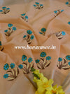 Banarasee Linen Cotton Saree With Embroidered Buta & Silver Zari Border-Peach