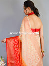 Banarasee Handwoven Semi-Chiffon Saree With Copper Zari Jaal Work-Red & Beige