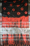 Bhagalpur Handloom Pure Linen Cotton Hand-Dyed Leheriya Pattern Saree-Black & Brown