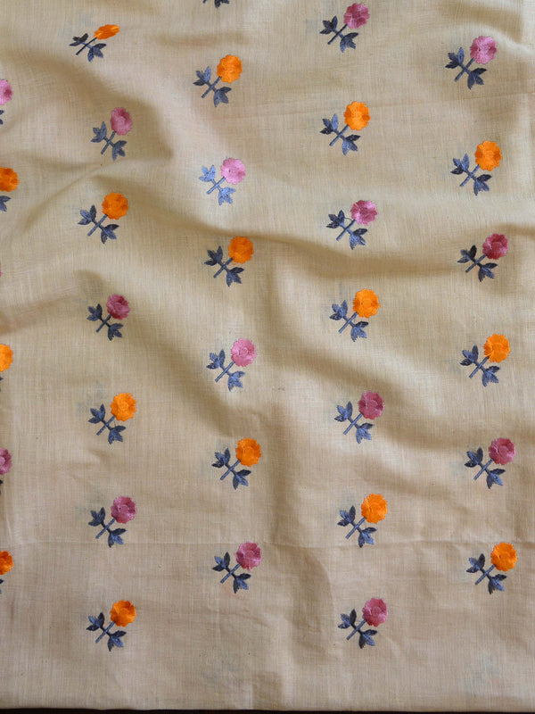 Handwoven Linen Salwar kameez Set With Hand-Embroidered Work-Beige