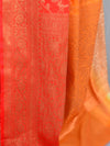 Banarasee Handwoven Semi-Chiffon Saree With Copper Zari Jaal Work-Red & Beige