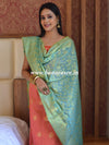 Banarasee Chanderi Cotton Salwar Kameez Buta Design Fabric With Contrast Dupatta-Peach & Blue