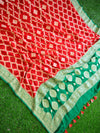 Banarasee Handwoven Khaddi Chiffon Silk-Red & Green