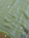 Handwoven Linen Salwar Kameez & Dupatta With Hand-Embroidered Pearl Work-Green