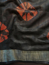 Bhagalpur Handloom Pure Linen Cotton Hand-Dyed Leheriya Pattern Saree-Black & Brown