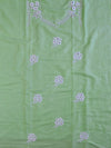 Handwoven Linen Salwar Kameez & Dupatta With Hand-Embroidered Pearl Work-Green