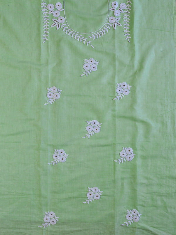 Handwoven Linen Salwar Kameez & Dupatta With Hand-Embroidered Pearl Work-Green