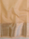 Banarasee Linen Cotton Saree With Embroidered Buta & Silver Zari Border-Peach
