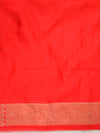 Banarasee Handwoven Semi-Chiffon Saree With Copper Zari Jaal Work-Red & Beige