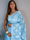 Banarasee Cotton Silk Saree With  Silver Zari Buta & Border-Blue