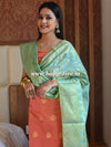 Banarasee Chanderi Cotton Salwar Kameez Buta Design Fabric With Contrast Dupatta-Peach & Blue