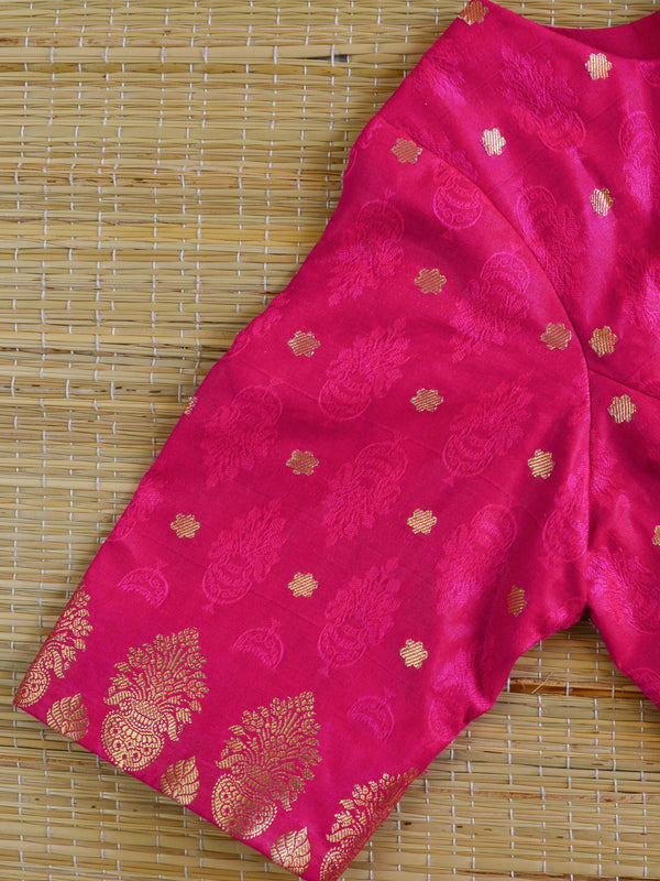 Banarasee Pure Silk Brocade Fabric Blouse-Hot Pink