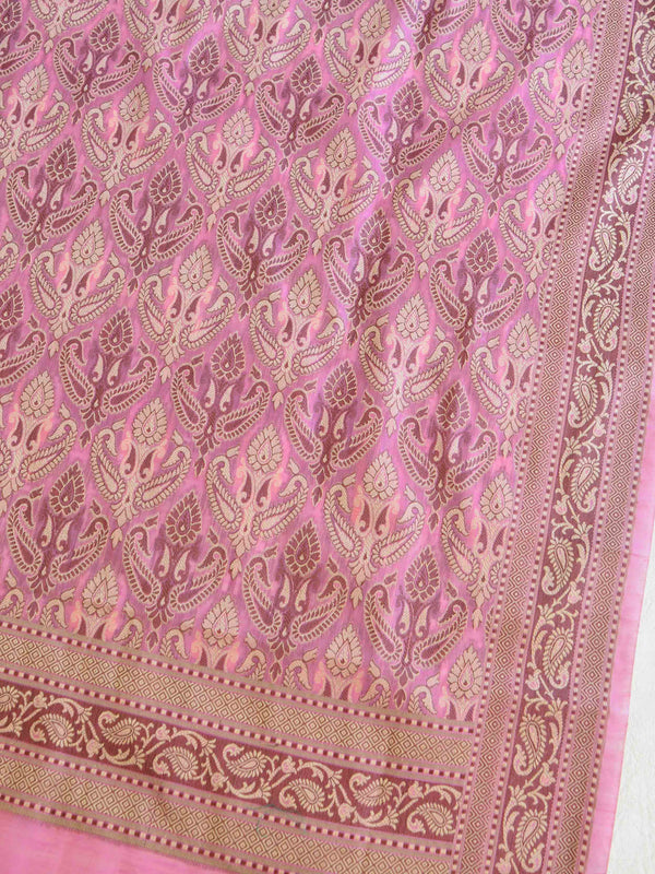 Banarasee Cotton Silk Plain Salwar Kameez Fabric With Resham Jaal Dupatta-Pink